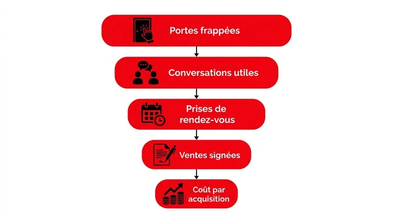 Infographie des 5 KPI clés du porte-à-porte commercial en entonnoir